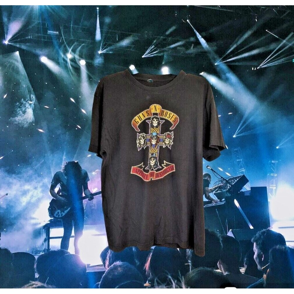 Guns & Roses Band T-Shirt Black Appetite For Destruction Skulls Rock Unisex XL ?